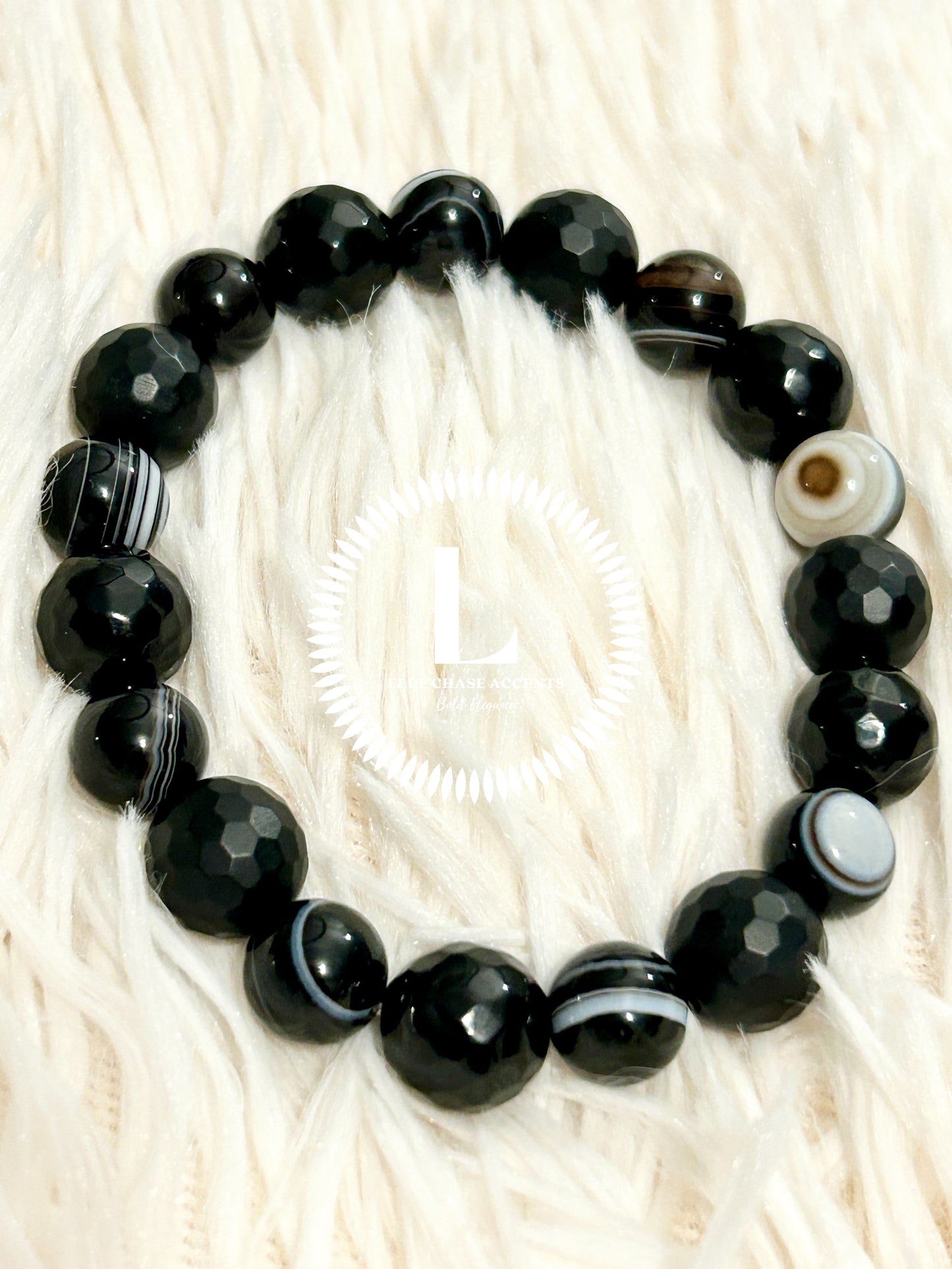 Matte/Gloss Faceted Black Onyx With Black Sardonyx Accents – 10/12mm