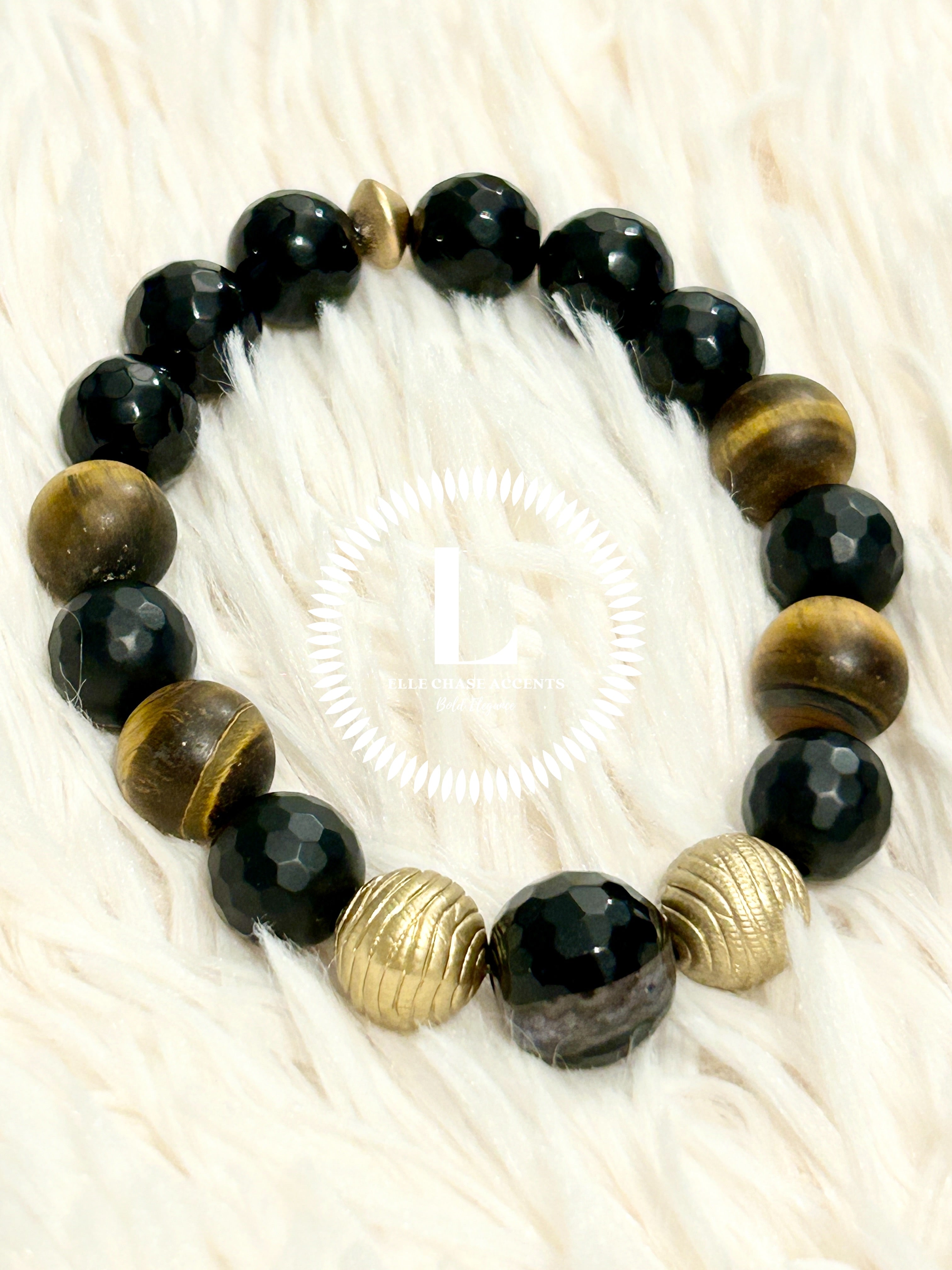 Tigerseye and matte golden obsidian outlets bracelet