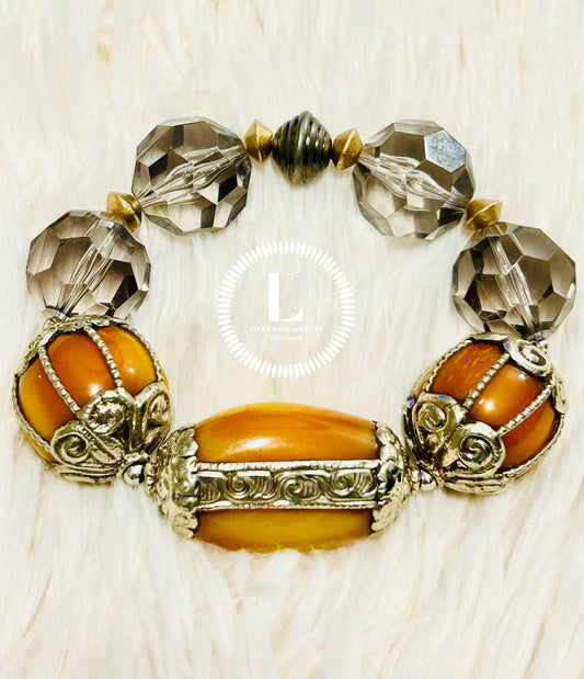 Amber Tibetan Beads With Nepal Accents Beads And Smokey Gray Accents