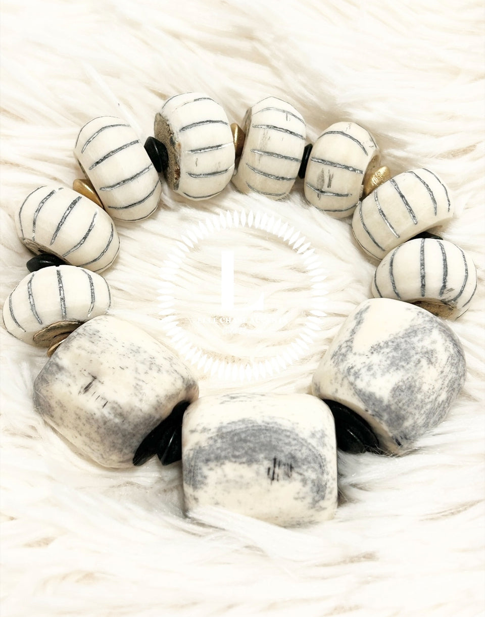 Batik Watermelon/Grey White Bone Beads