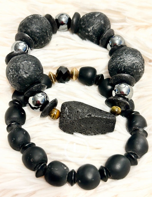 Black Lava Focal with Glass and black onyx accents