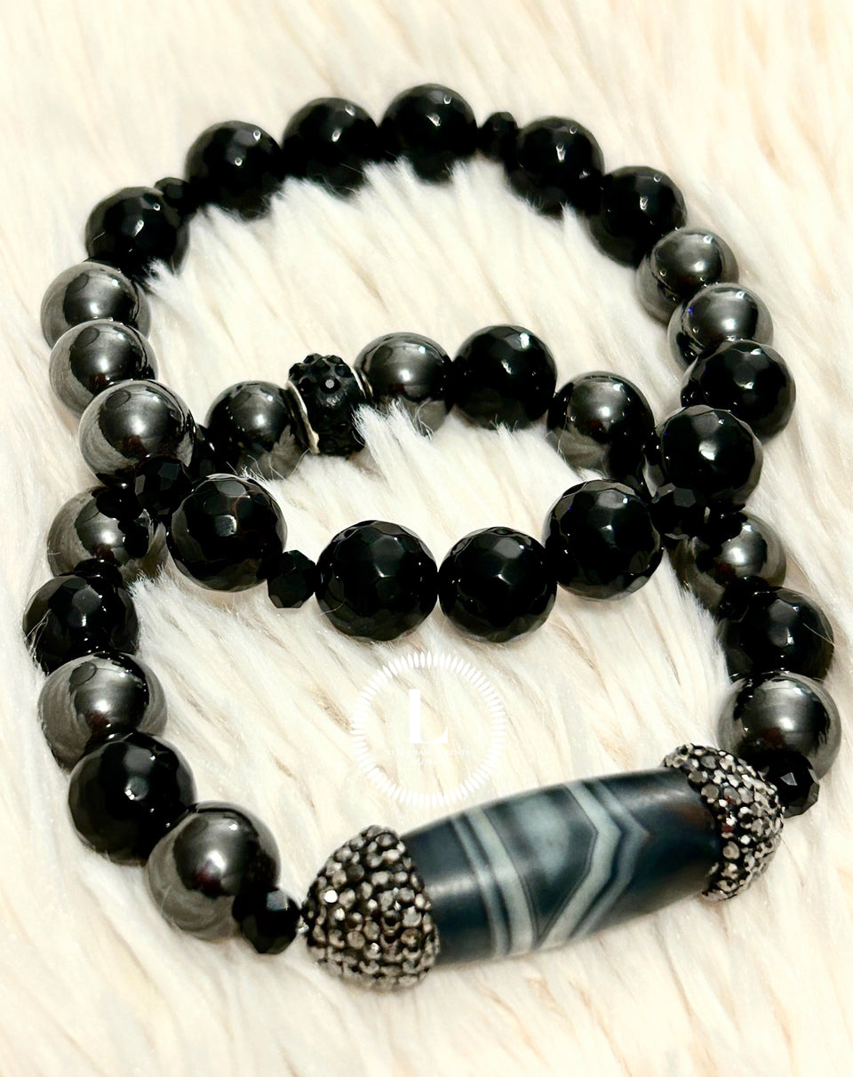 Matte Grey/Black Agate with Onyx and Hematite accents